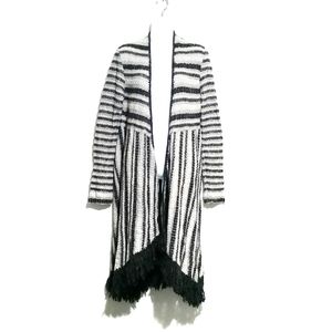 Free People Grey Striped Cable Knit Long Cardigan